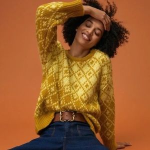 NWOT Anthropologie Maeve Sigfried Argyle Charmeuse Sweater SZ M Z183-102